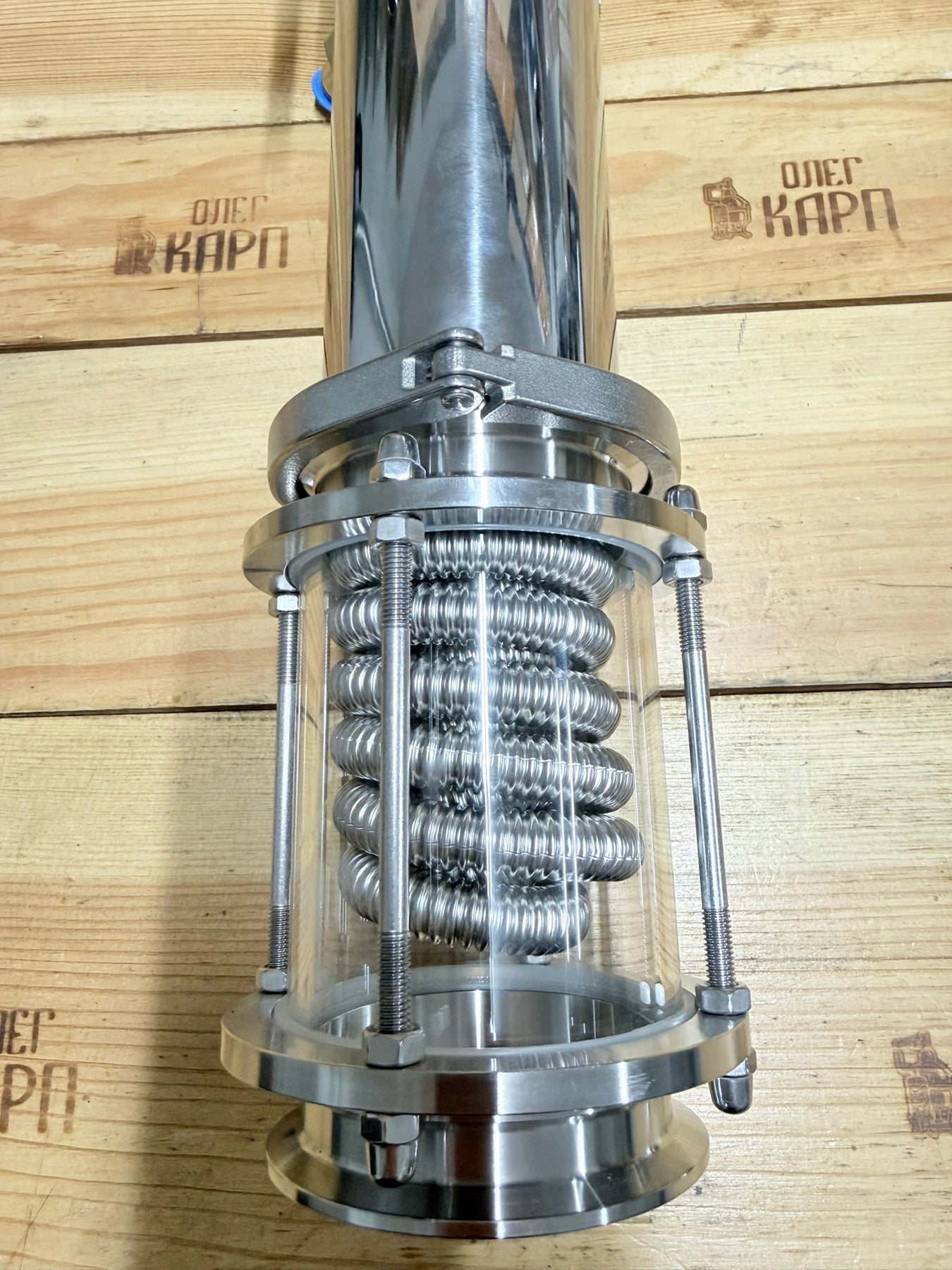 Холодильник дімрота "гофрований" на кламповому з'єднанні 3" дюйма з діоптром AISI304 і носиком