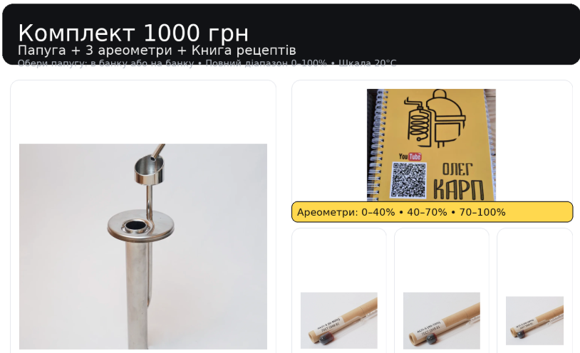 Комплект «Папуга + 3 ареометри + книга рецептів» — контроль міцності та готові рецепти за 1000 грн