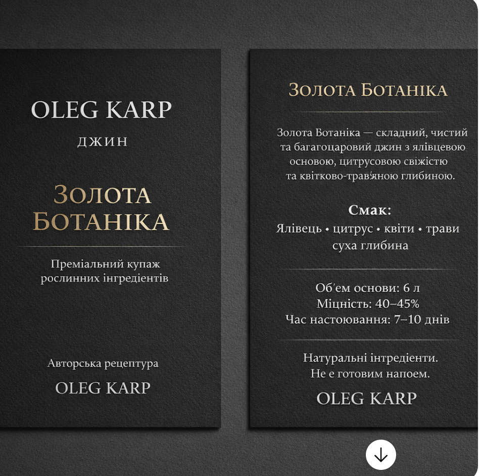 ДЖИН OLEG KARP — ЗОЛОТА БОТАНІКА. Набір спецій для 6 л готового напою.